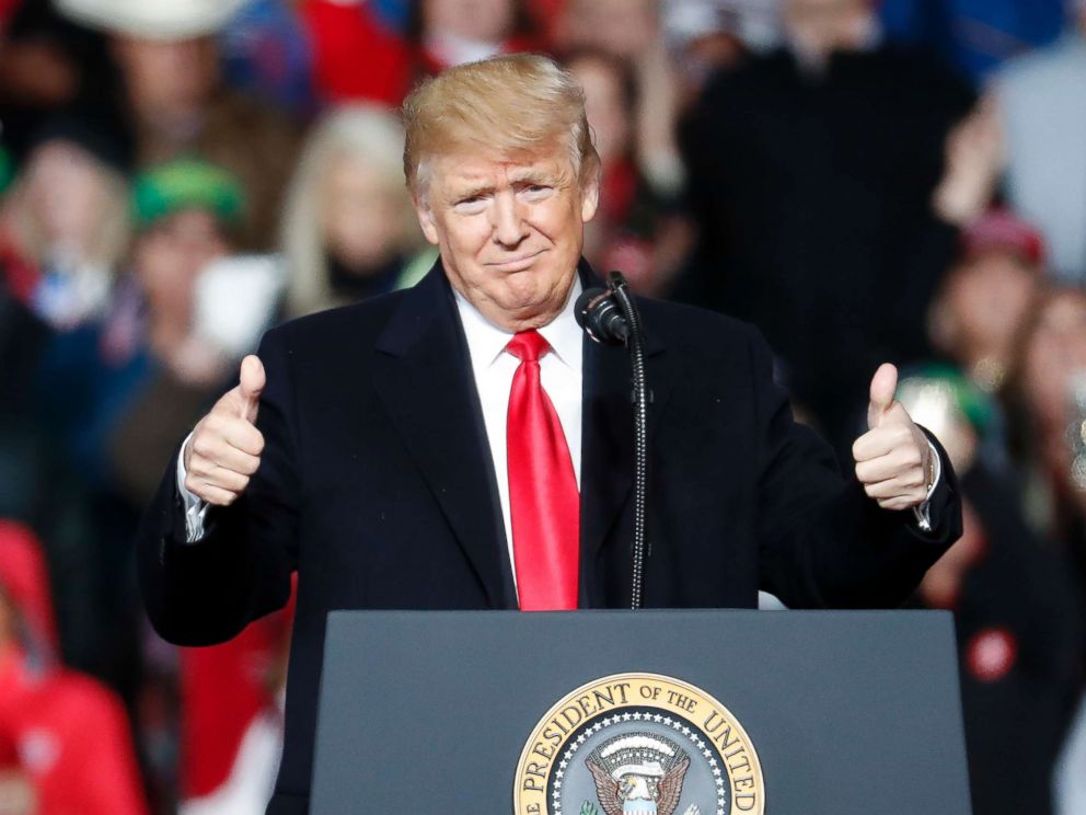 PHOTO: President Donald Trump speaks at a rally, Oct. 12, 2018, in Lebanon, Ohio.