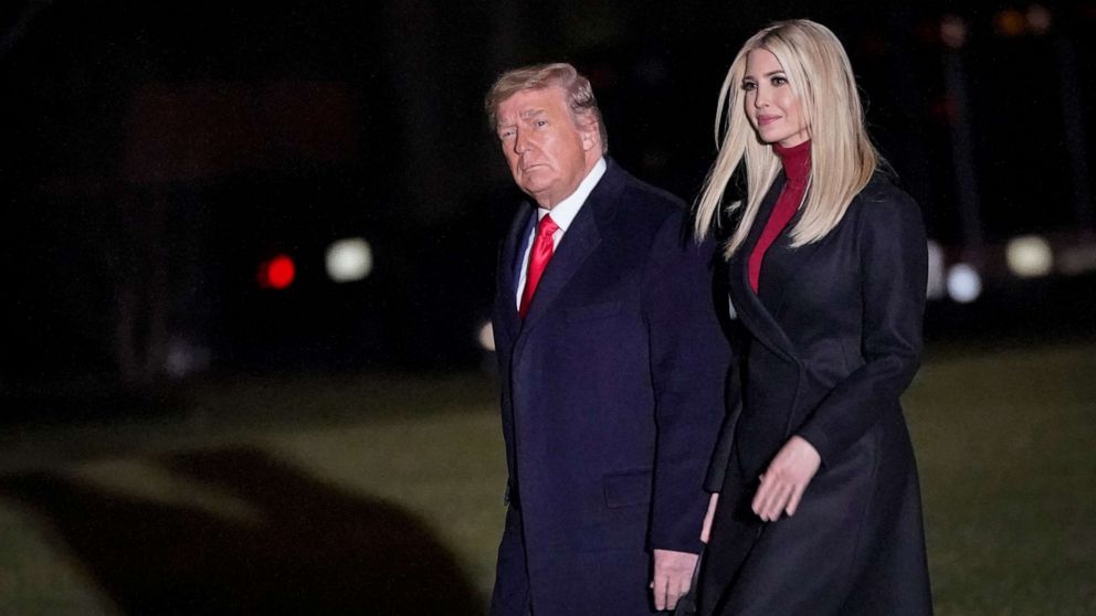 PHOTO: President Donald Trump and daughter Ivanka Trump walk to Marine One on the South Lawn of the White House on Jan. 4, 2020 in Washington, D.C. 