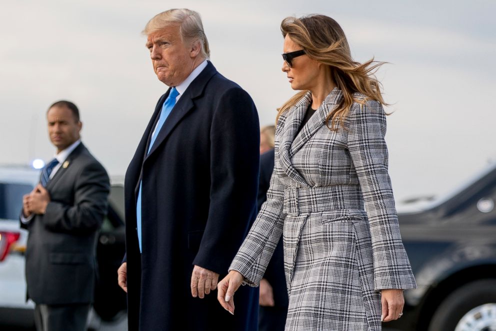 PHOTO: President Donald Trump and first lady Melania Trump arrive at Pittsburgh International Airport in Coraopolis, Pa., Oct. 30, 2018.