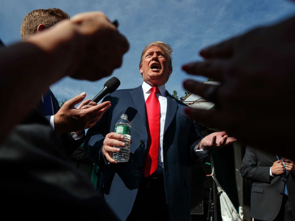PHOTO: President Donald Trump speaks to reporters at the White House, June 15, 2018, in Washington.