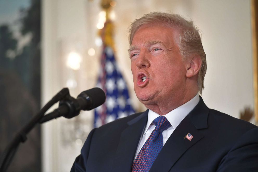 PHOTO: President Donald Trump addresses the nation on the situation in Syria, April 13, 2018, at the White House in Washington.