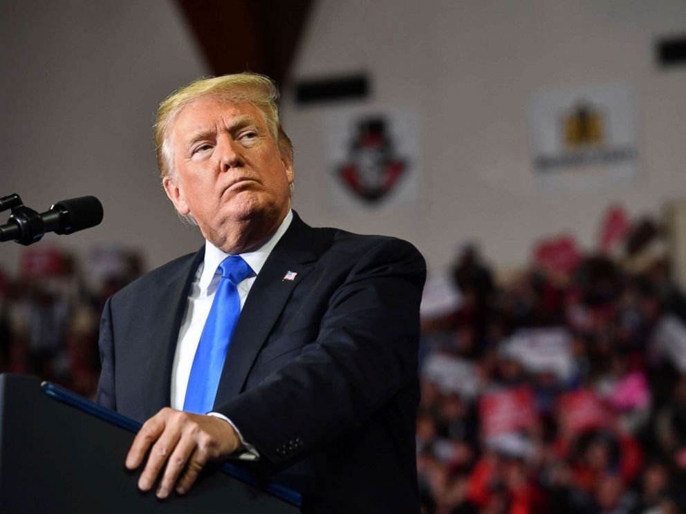 PHOTO: President Donald Trump speaks during a Make America Great Again rally at the Eastern Kentucky University in Richmond, Ky., Oct. 13, 2018.