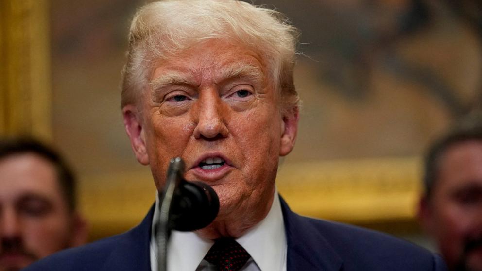 PHOTO: Donald Trump delivers remarks in the Roosevelt Room at the White House in Washington, D.C., July 31, 2025.