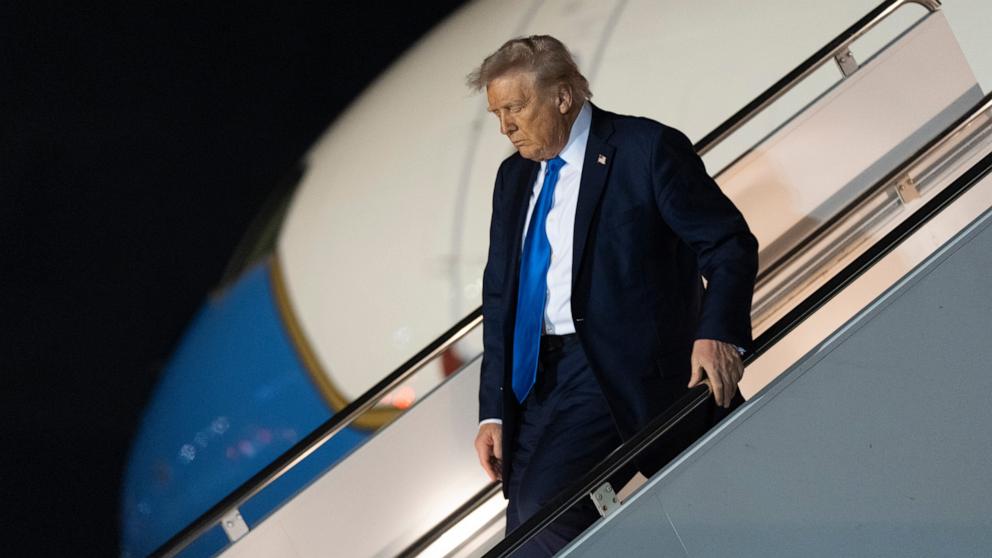 PHOTO: President Donald Trump arrives at Palm Beach International Airport in West Palm Beach, Fla., May 1, 2025.