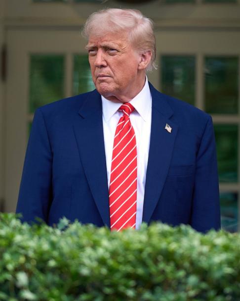 President Donald Trump takes questions outside the West Wing of White House in Washington, DC, on May 8, 2025.