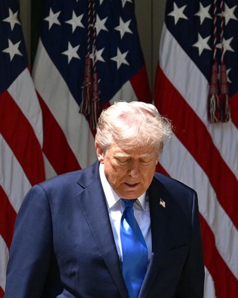 President Donald Trump arrives to speak at a National Day of Prayer event in the Rose Garden of the White House in Washington, DC, on May 1, 2025.