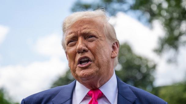 Donald Trump speaks to reporters on his way to board Marine One on the South Lawn of the White House on July 15, 2025, in Washington, DC.