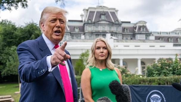 Donald Trump speaks to reporters on his way to board Marine One on the South Lawn of the White House on July 15, 2025, in Washington, DC.