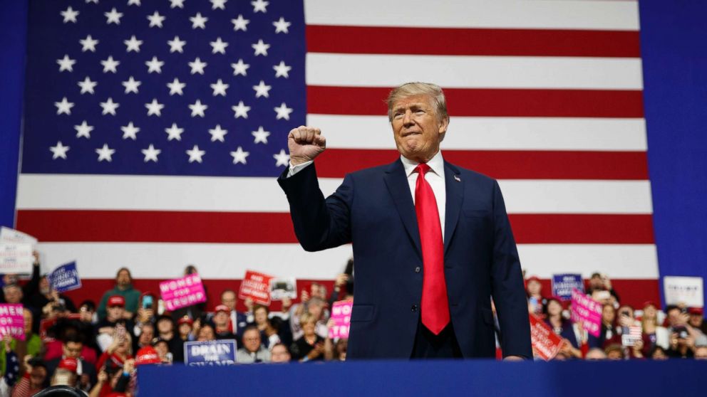 President Donald Trump arrives to speak at a campaign rally at Atlantic Aviation in Moon Township, Pa., March 10, 2018.