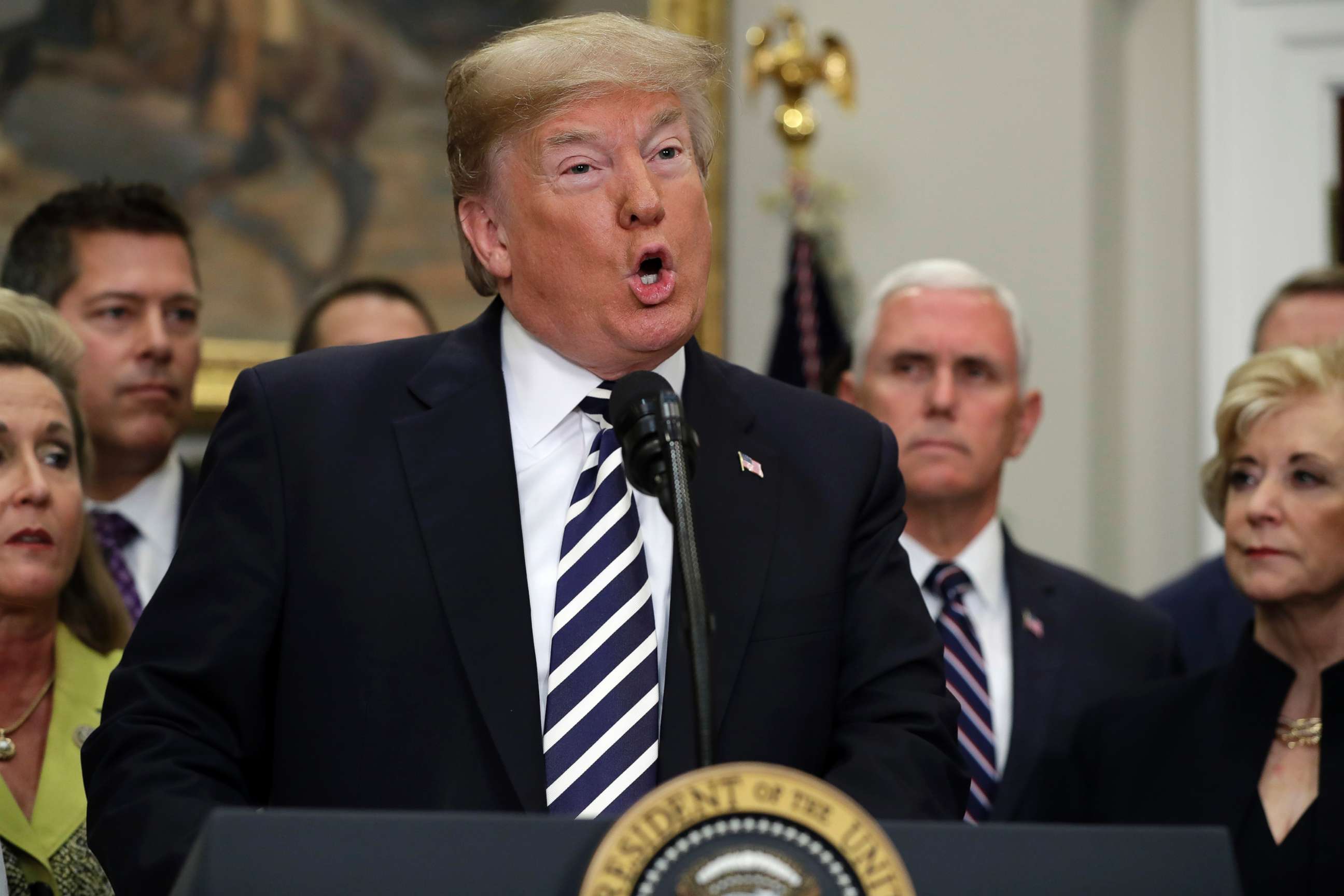 PHOTO: President Donald Trump speaks during a signing ceremony for the "Economic Growth, Regulatory Relief, and Consumer Protection Act," in the Roosevelt Room of the White House in Washington, D.C., May 24, 2018.