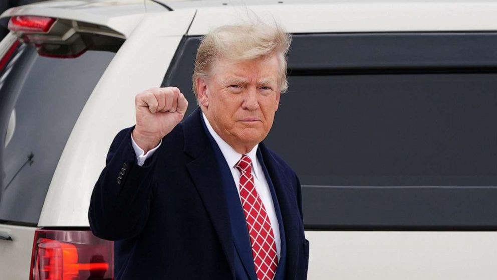 PHOTO: Former U.S. president Donald Trump arrives at Aberdeen International Airport, MAy 1, 2023, in Dyce, Aberdeen.
