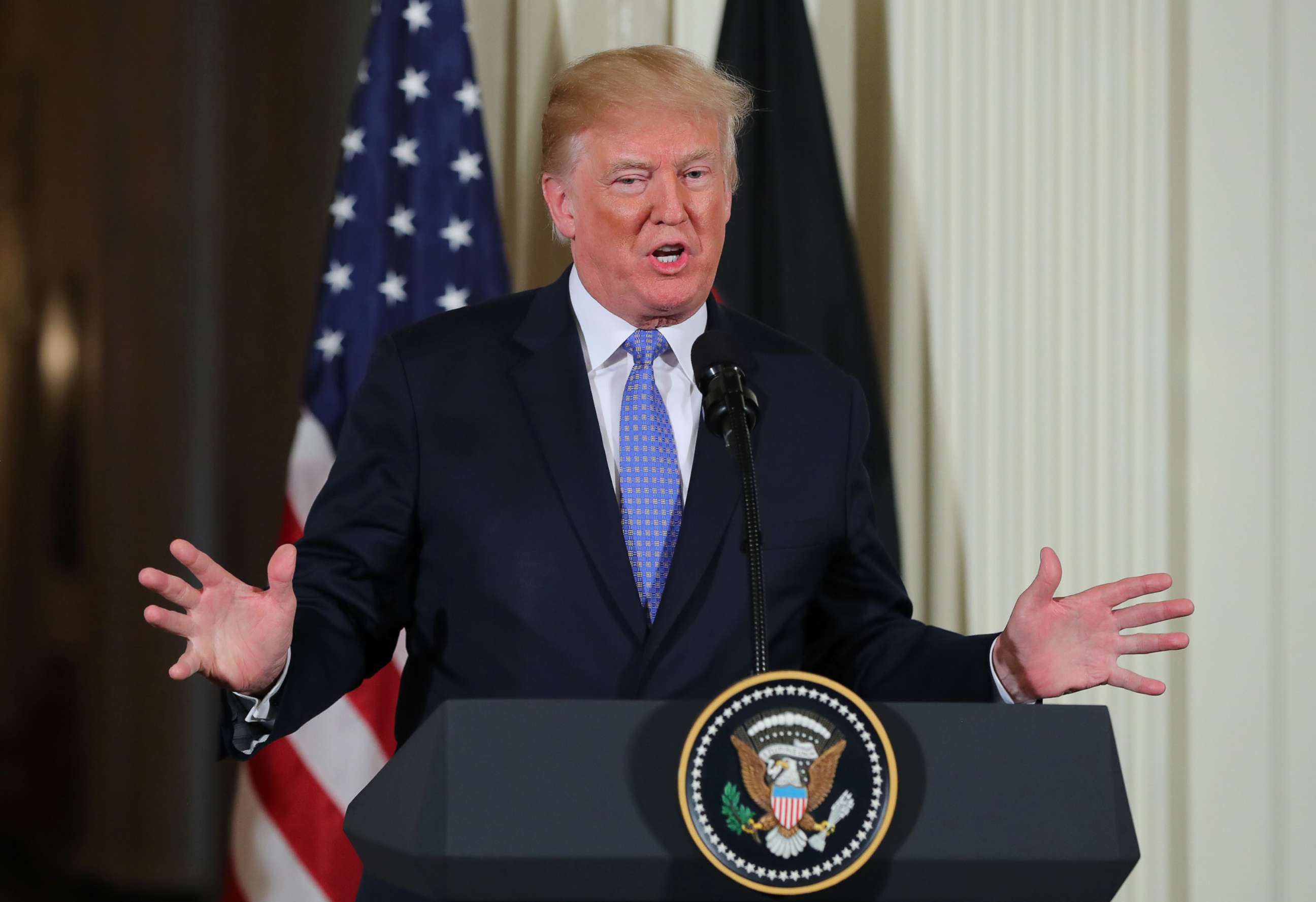 PHOTO: President Donald Trump speaks at a press conference at the White House in Washington, D.C. April 27, 2018.