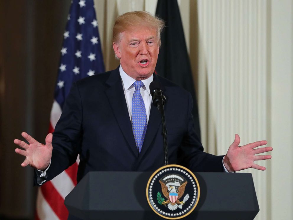 PHOTO: President Donald Trump speaks at a press conference at the White House in Washington, D.C. April 27, 2018.