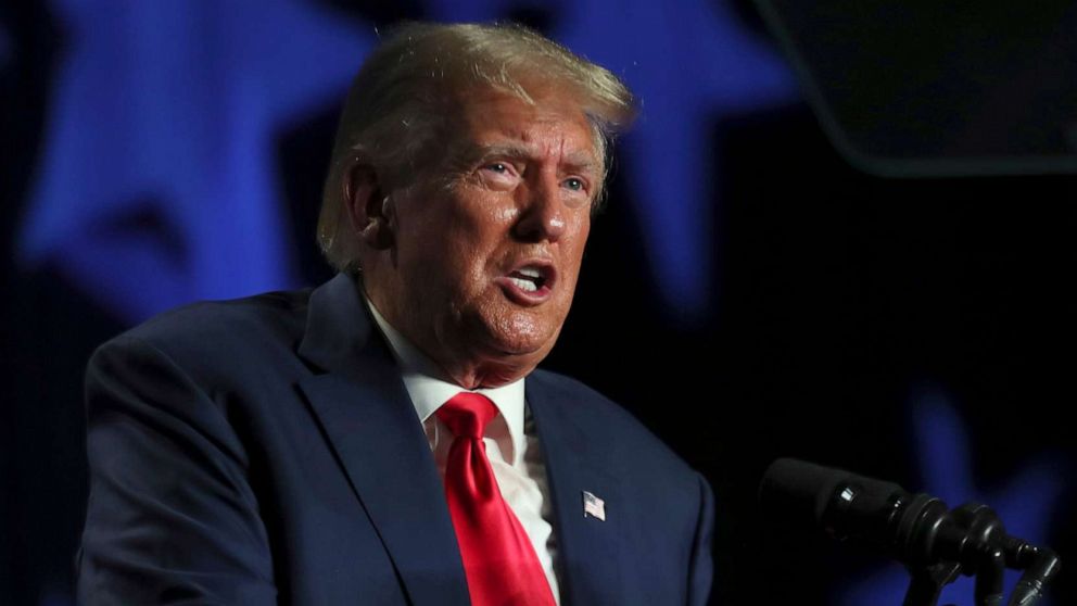 PHOTO: Former President Donald Trump speaks at the 56th annual Silver Elephant Gala in Columbia, S.C., Aug. 5, 2023.