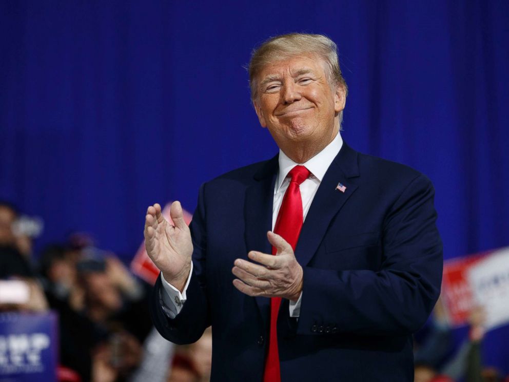 PHOTO: President Donald Trump arrives to speak at a campaign rally at Atlantic Aviation in Moon Township, Pa., March 10, 2018.