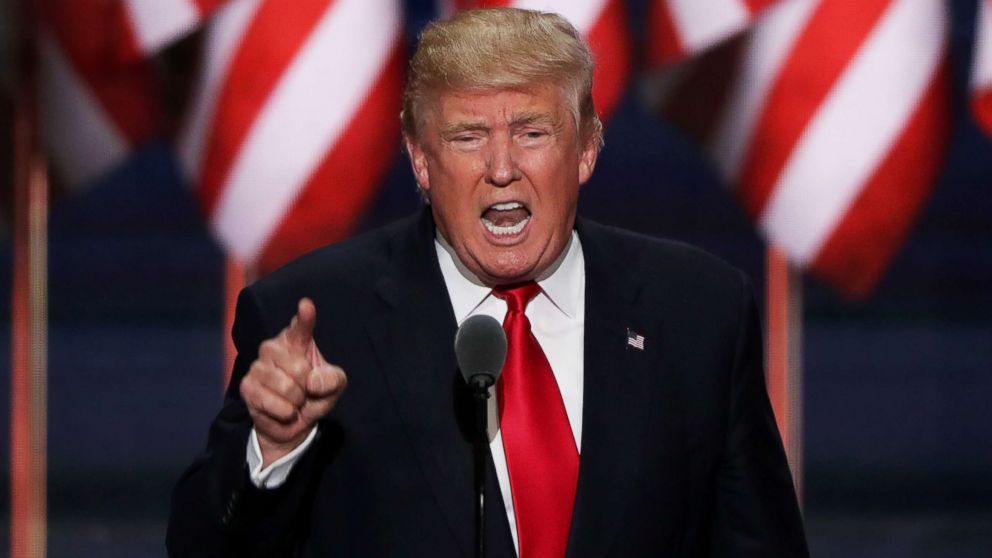 Republican presidential candidate Donald Trump delivers a speech during the evening session on the fourth day of the Republican National Convention, July 21, 2016 at the Quicken Loans Arena in Cleveland, Ohio.
