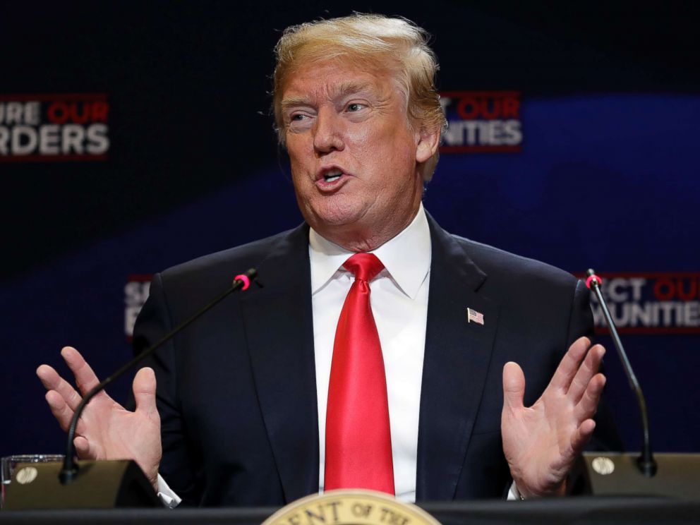 PHOTO: President Donald Trump speaks during a roundtable on immigration policy at Morrelly Homeland Security Center in Bethpage, N.Y., May 23, 2018