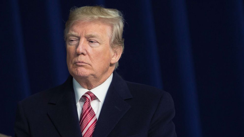 PHOTO: President Donald Trump listens as Republican leadership takes turns speaking to the media at Camp David in Thurmont, Md., Jan. 6, 2018.