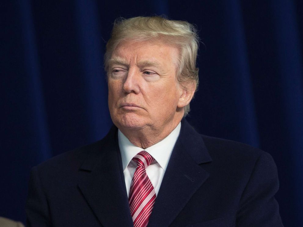 PHOTO: President Donald Trump listens as Republican leadership takes turns speaking to the media at Camp David in Thurmont, Md., Jan. 6, 2018.