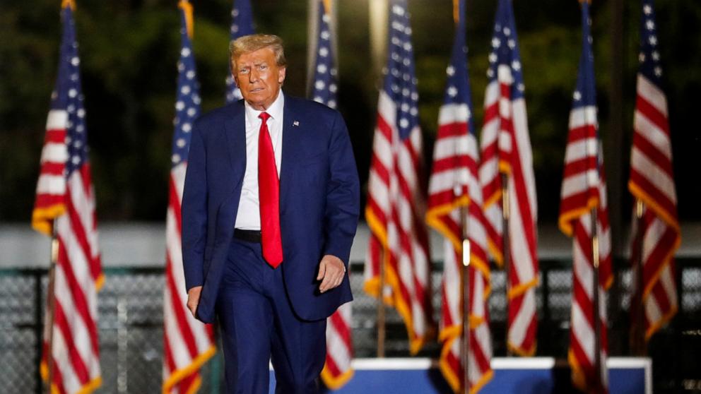 PHOTO: Republican presidential candidate and former President Donald Trump holds a campaign rally at Ted Hendricks Stadium in Hialeah, Florida, Nov. 8, 2023.