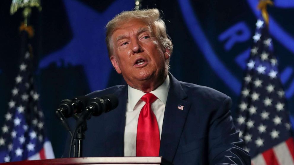 PHOTO: Former President Donald Trump speaks at the 56th annual Silver Elephant Gala in Columbia, S.C., Aug. 5, 2023.