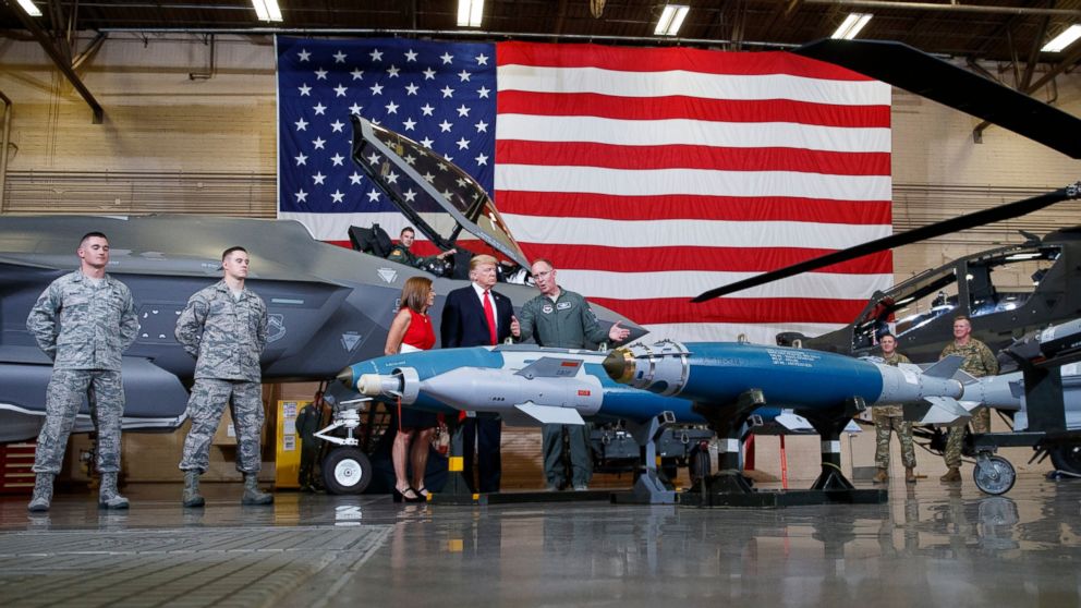 PHOTO: President Donald Trump participates in a Defense Capability Tour with Brigadier General Todd Canterbury, Commander, 56th Fighter Wing, Luke Air Force Base, Arizona. at Luke Air Force Base, Ariz., Friday, Oct. 19, 2018.