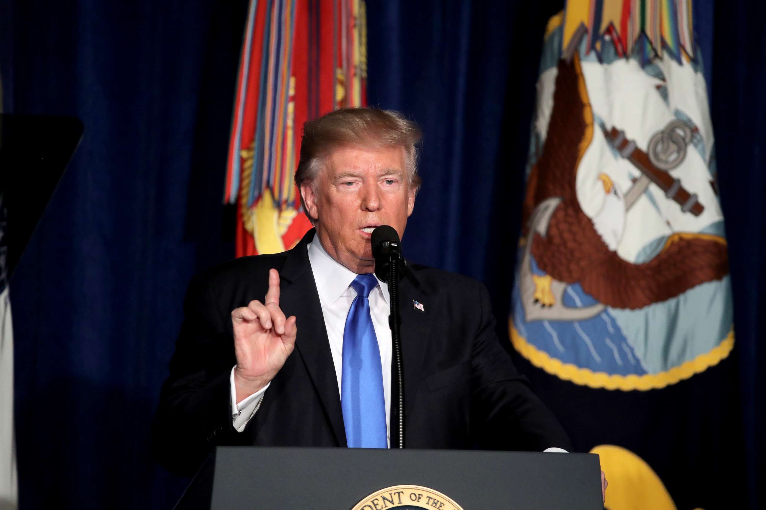 PHOTO: President Donald Trump speaks at Fort Myer in Arlington Va., Aug. 21, 2017.