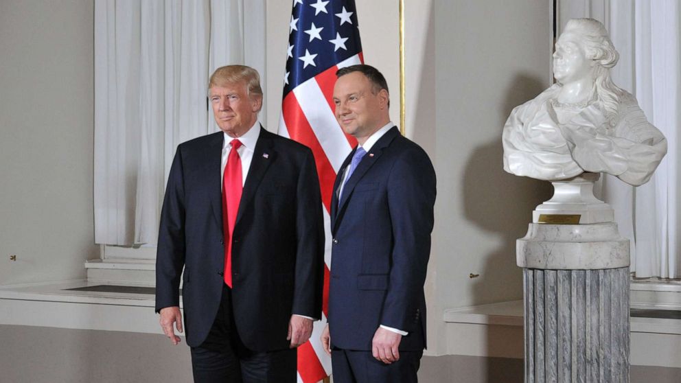 PHOTO: President Donald Trump and Polish President Andrzej Duda during Three Seas Initiative Summit at Warsaw Royal Castle, Poland on July 6th, 2017.