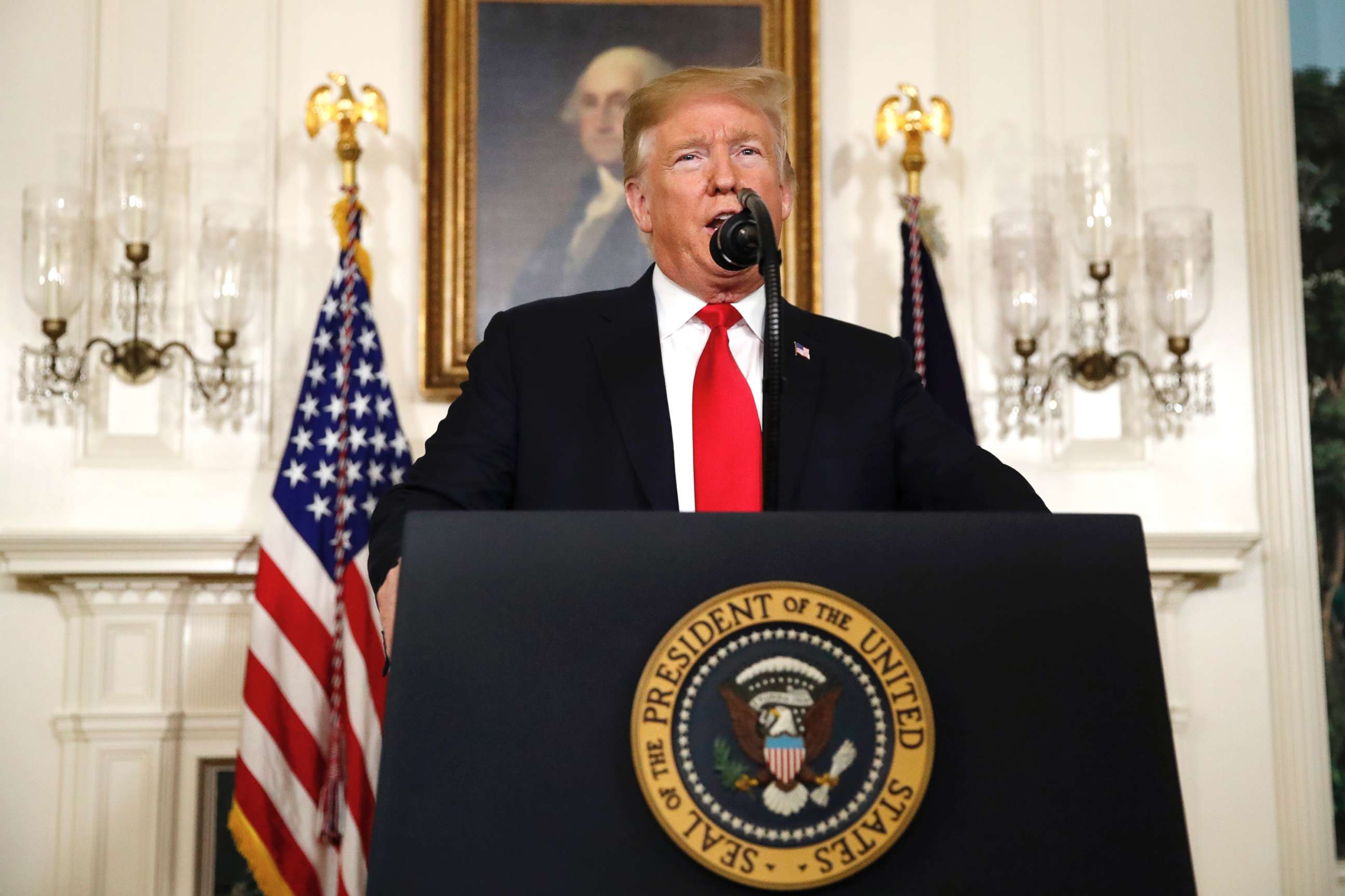 PHOTO: President Donald Trump speaks about the partial government shutdown, immigration and border security at the White House, in Washington, Jan. 19, 2019.