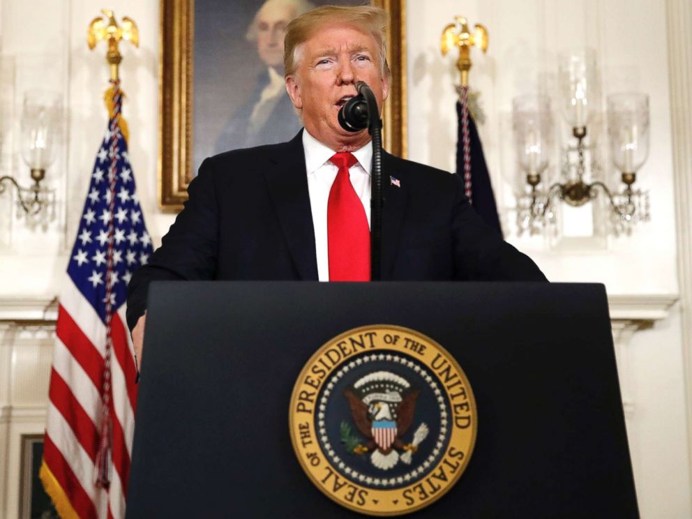   PHOTO: President Donald Trump talks about the partial closure of the government, immigration and border security at the White House in Washington on January 19, 2019. 