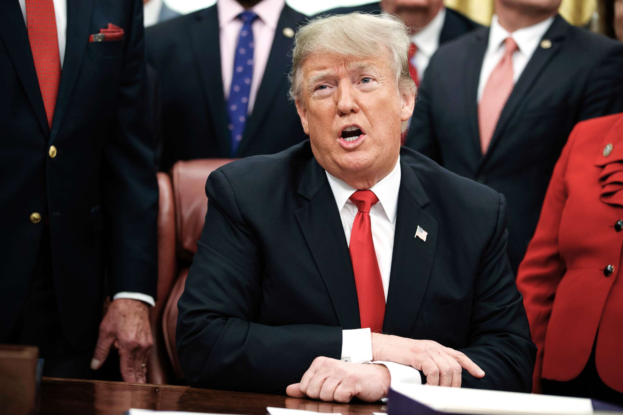 PHOTO: President Donald Trump makes a statement on the possible government shutdown before signing criminal just reform legislation in the Oval Office of the White House, Dec. 21, 2018, in Washington D.C.