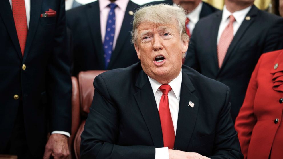 PHOTO: President Donald Trump makes a statement on the possible government shutdown before signing criminal just reform legislation in the Oval Office of the White House, Dec. 21, 2018, in Washington D.C.