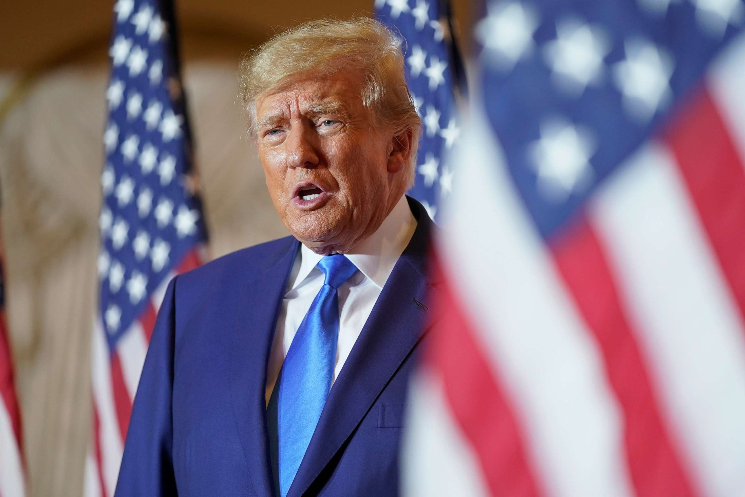 PHOTO: Former President Donald Trump speaks at Mar-a-Lago on election day, Nov. 8, 2022, in Palm Beach, Fla.