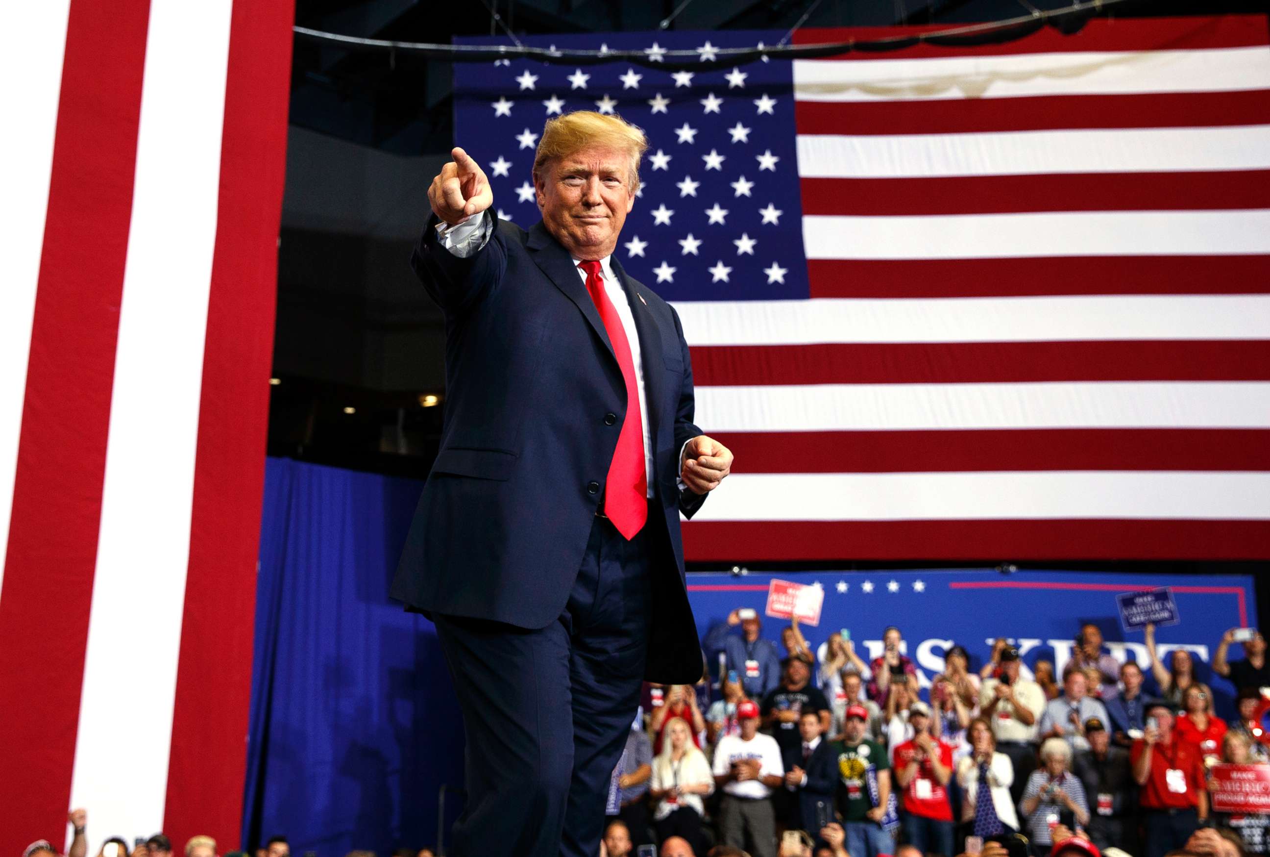 PHOTO: President Donald Trump arrives for a campaign rally on June 27, 2018, in Fargo, N.D.