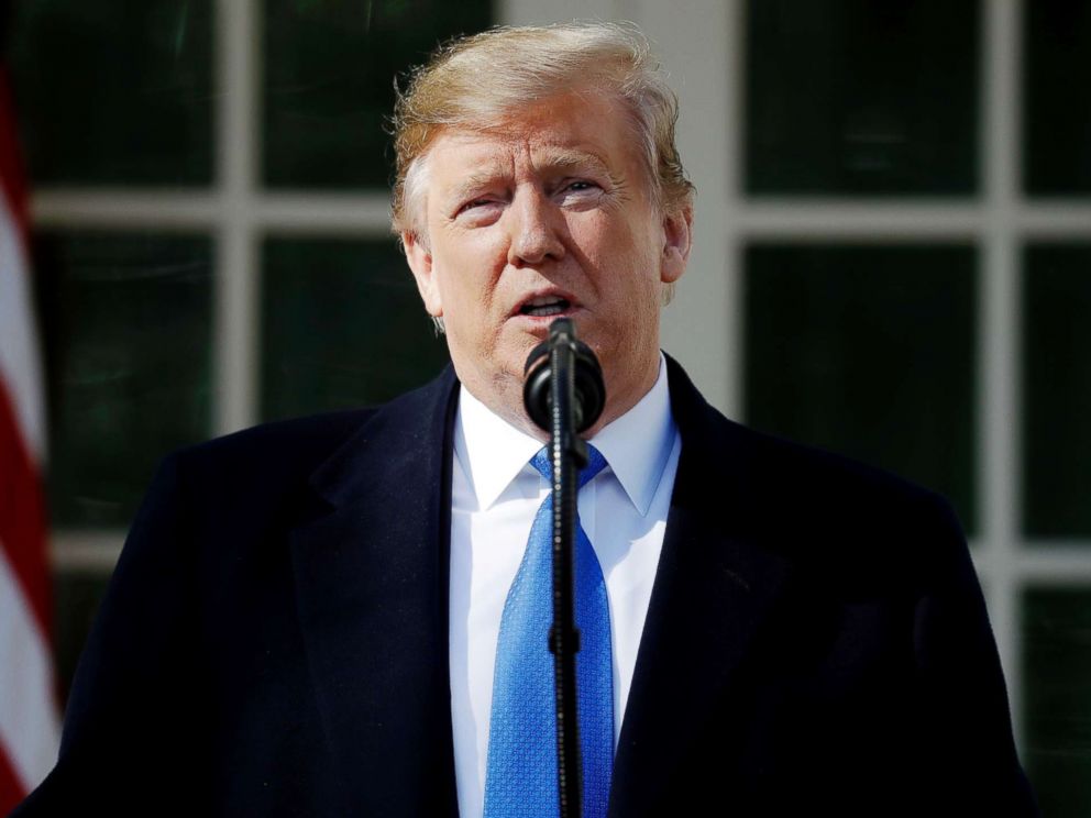 PHOTO: President Donald Trump speaks during an event in the Rose Garden at the White House to declare a national emergency in order to build a wall along the southern border in Washington, D.C., Feb. 15, 2019.