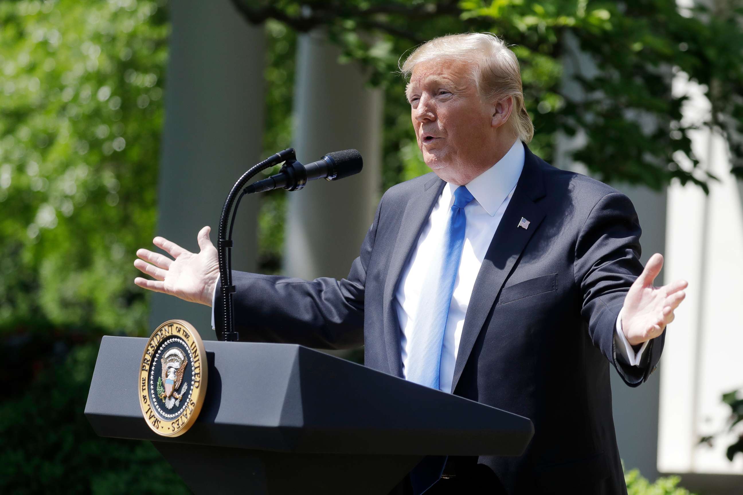 PHOTO: President Donald Trump speaks during a National Day of Prayer event in the Rose Garden of the White House, Thursday May 2, 2019, in Washington.