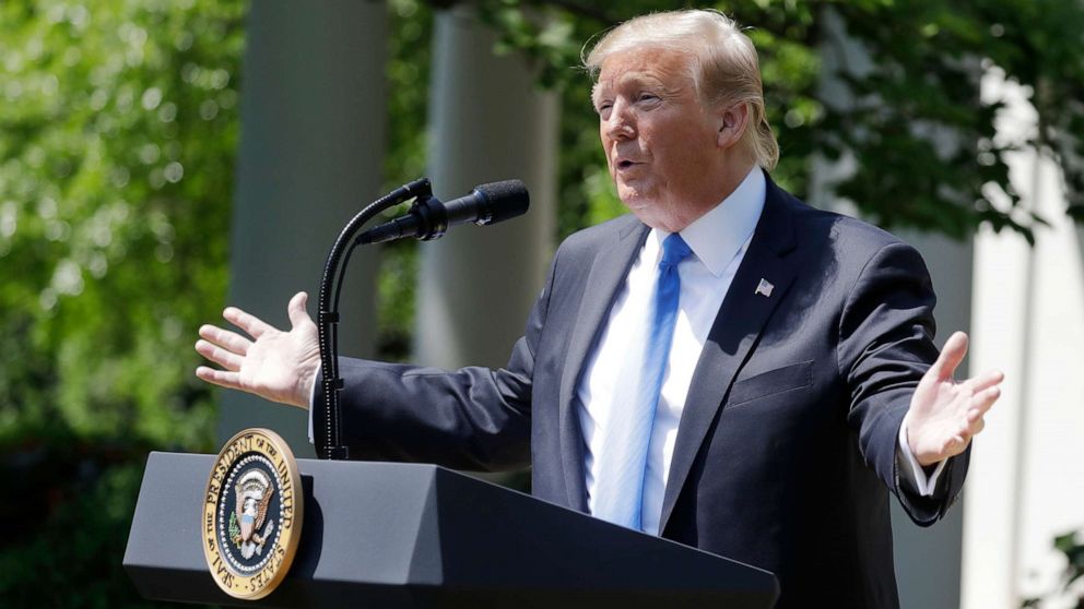 PHOTO: President Donald Trump speaks during a National Day of Prayer event in the Rose Garden of the White House, Thursday May 2, 2019, in Washington.
