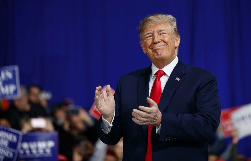 PHOTO: President Donald Trump arrives to speak at a campaign rally at Atlantic Aviation in Moon Township, Pa., March 10, 2018.