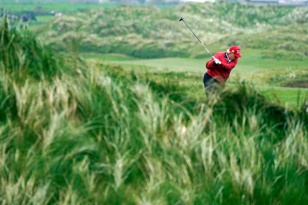PHOTO: FILE - Former president Donald Trump plays golf at Trump International Golf Links & Hotel in Doonbeg, Ireland, May 4, 2023, during his visit to Ireland.