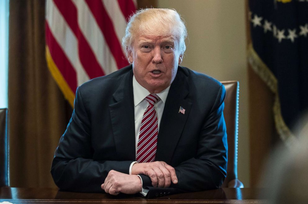 PHOTO: President Donald Trump speaks to media during a meeting with bipartisan Members of Congress about infrastructure in the Cabinet Room of the White House in Washington, Feb. 14, 2018. 