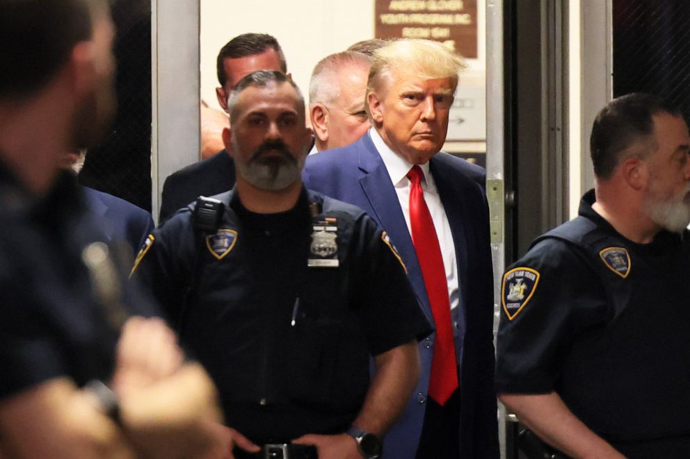 PHOTO: Former President Donald Trump arrives for an arraignment hearing at NYS Supreme Court, April 4, 2023, in New York.