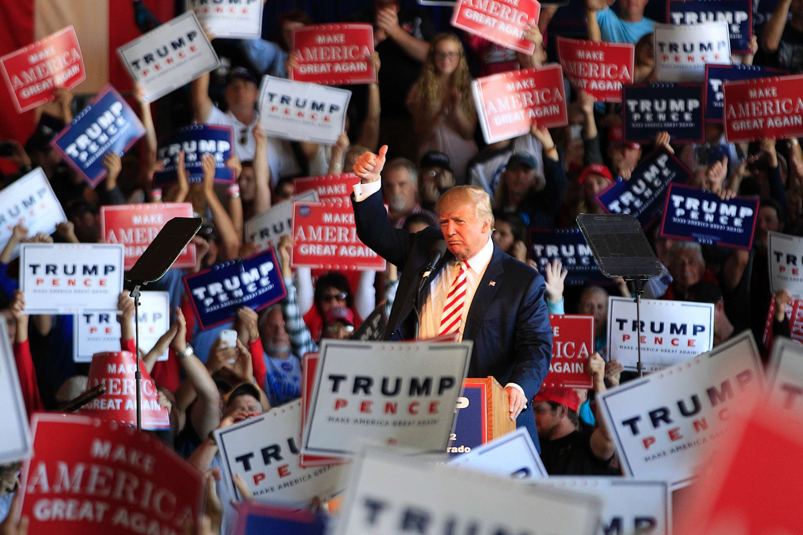 PHOTO: Republican presidential candidate Donald Trump speaks at a rally on Oct. 18, 2016, in Grand Junction, Colo.