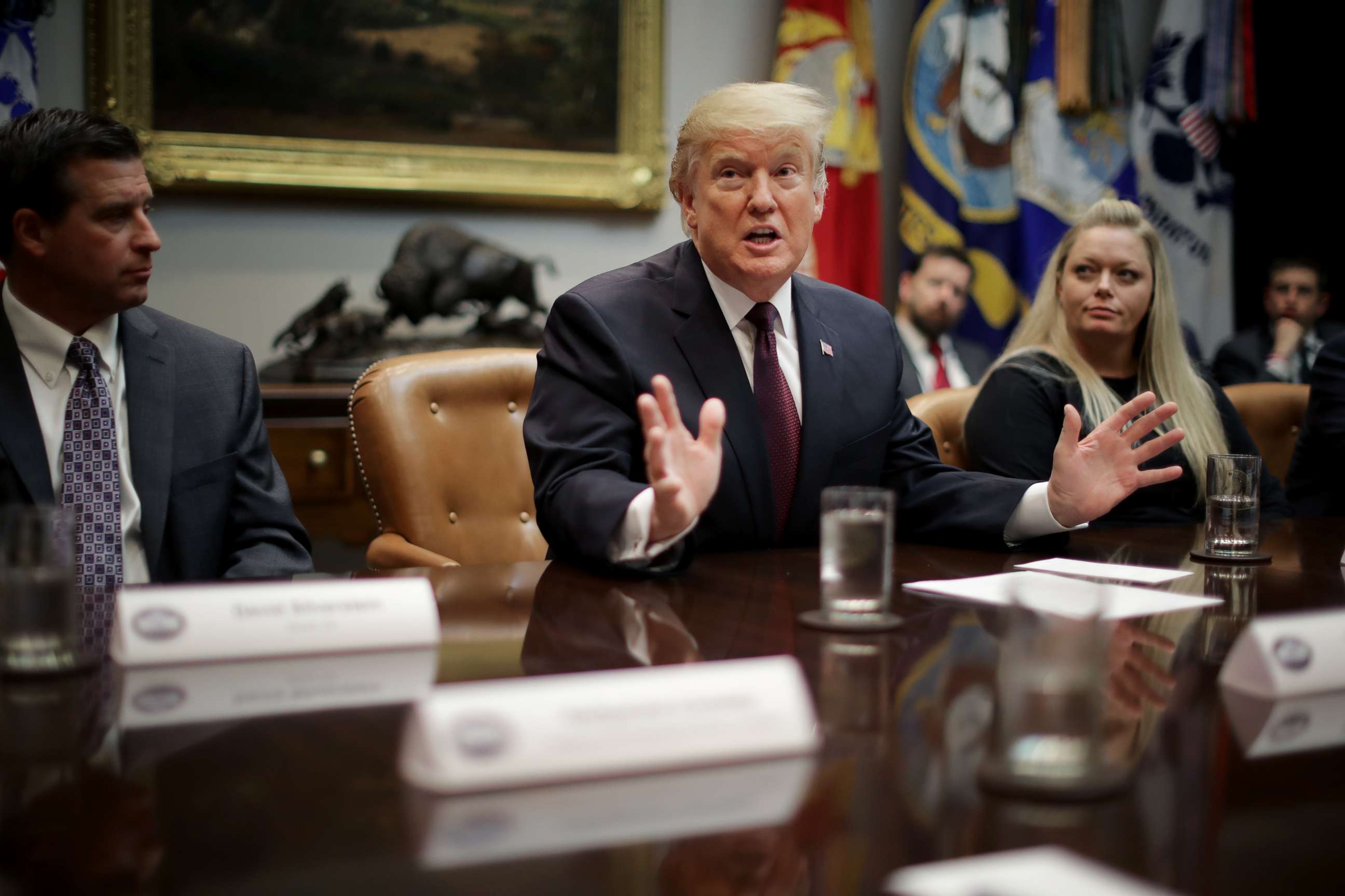 PHOTO: President Donald Trump delivers remarks to reporters while participating in a round table about pricing in healthcare in the Roosevelt Room at the White House, Jan. 23, 2019 in Washington.