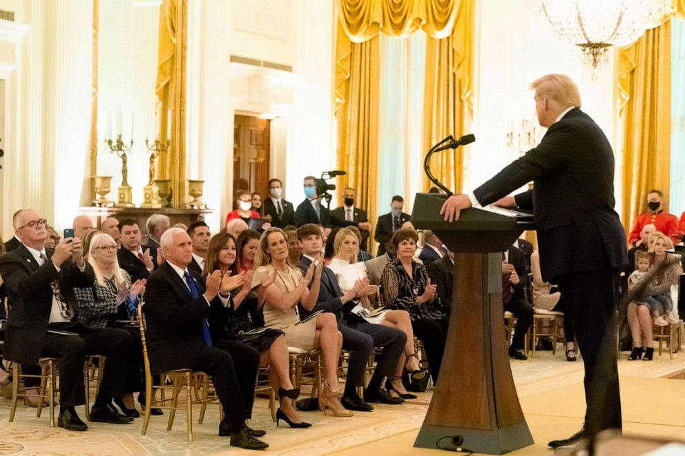 PHOTO: President Donald Trump honors gold star families during a reception in the East Room of the White House, Sept. 27, 2020.
