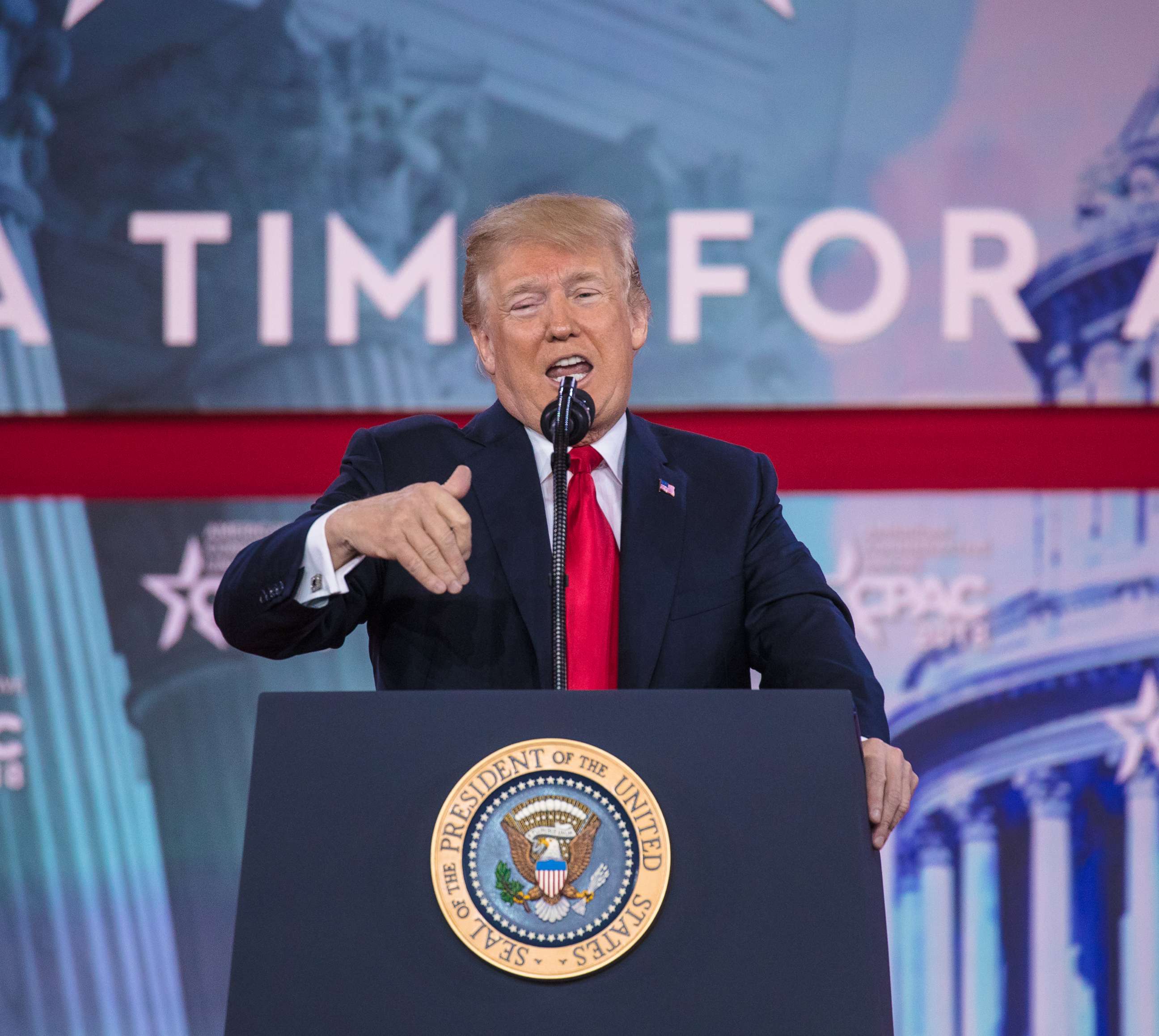PHOTO: President Donald Trump speaks at the 2018 Conservative Political Action Conference (CPAC) in National Harbor, Md., Feb. 23, 2018.
