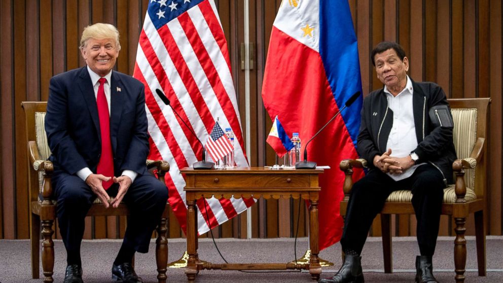 PHOTO: Philippines President Rodrigo Duterte, and President Donald Trump, speak during a bilateral meeting at the ASEAN Summit at the Philippine International Convention Center, Nov. 13, 2017, in Manila, Philippines. 
