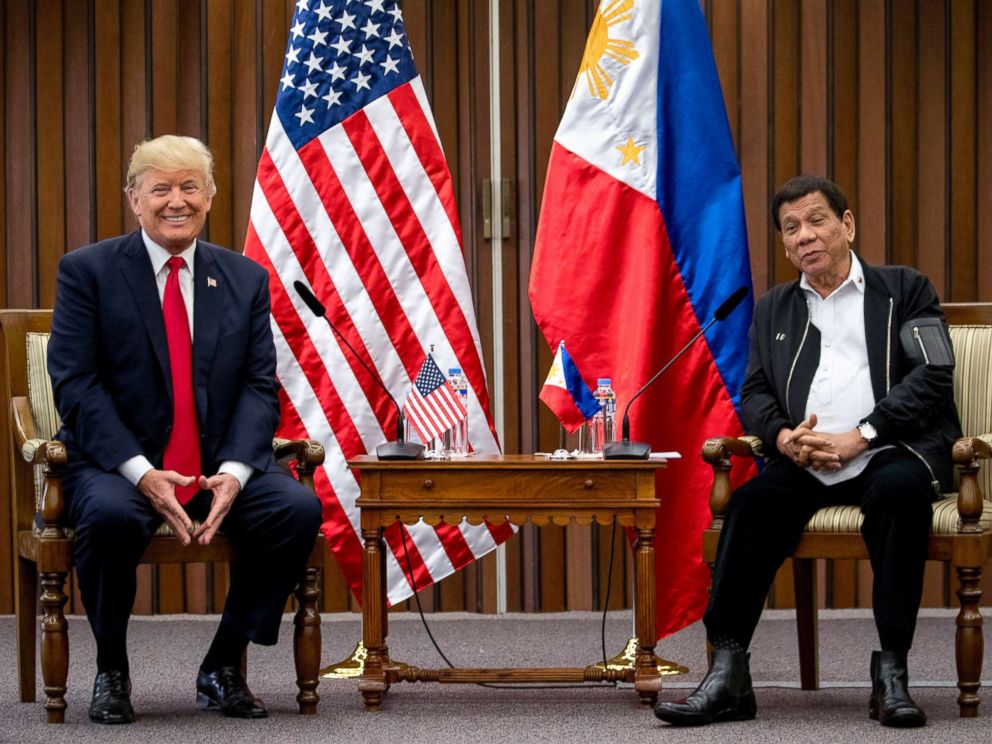 PHOTO: Philippines President Rodrigo Duterte, and President Donald Trump, speak during a bilateral meeting at the ASEAN Summit at the Philippine International Convention Center, Nov. 13, 2017, in Manila, Philippines.