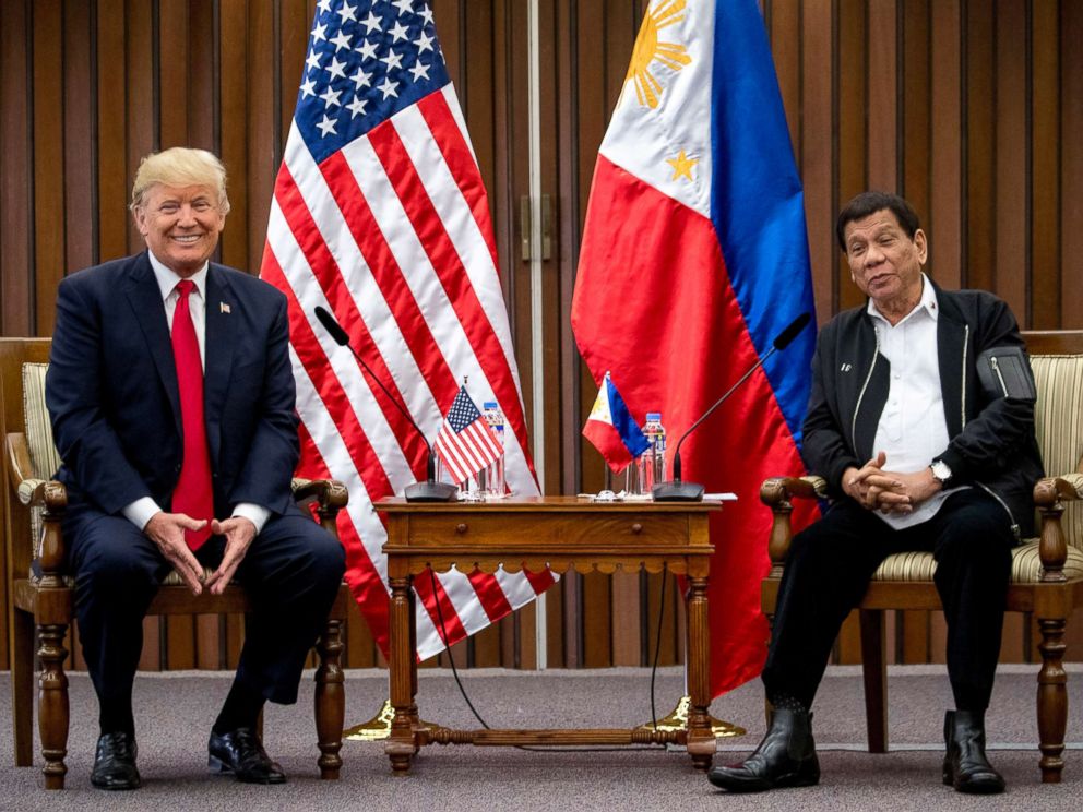 PHOTO: Philippines President Rodrigo Duterte, and President Donald Trump, speak during a bilateral meeting at the ASEAN Summit at the Philippine International Convention Center, Nov. 13, 2017, in Manila, Philippines.