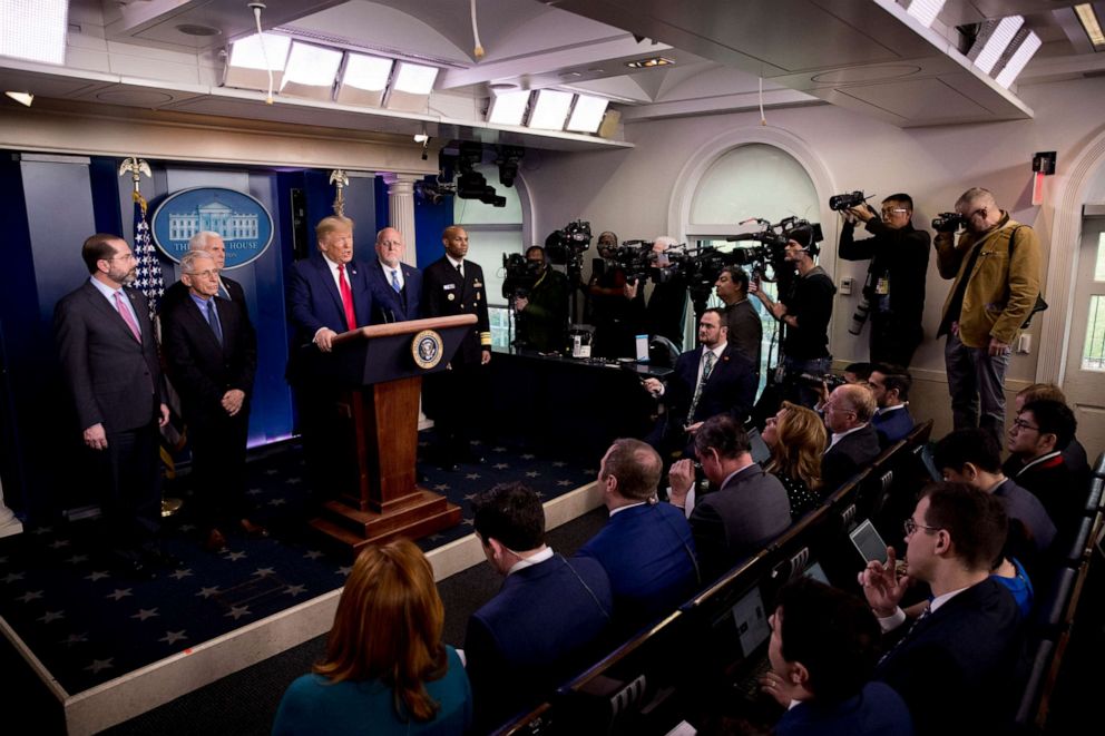 PHOTO: President Donald Trump speaks about the coronavirus in the press briefing room at the White House, Feb. 29, 2020, in Washington.