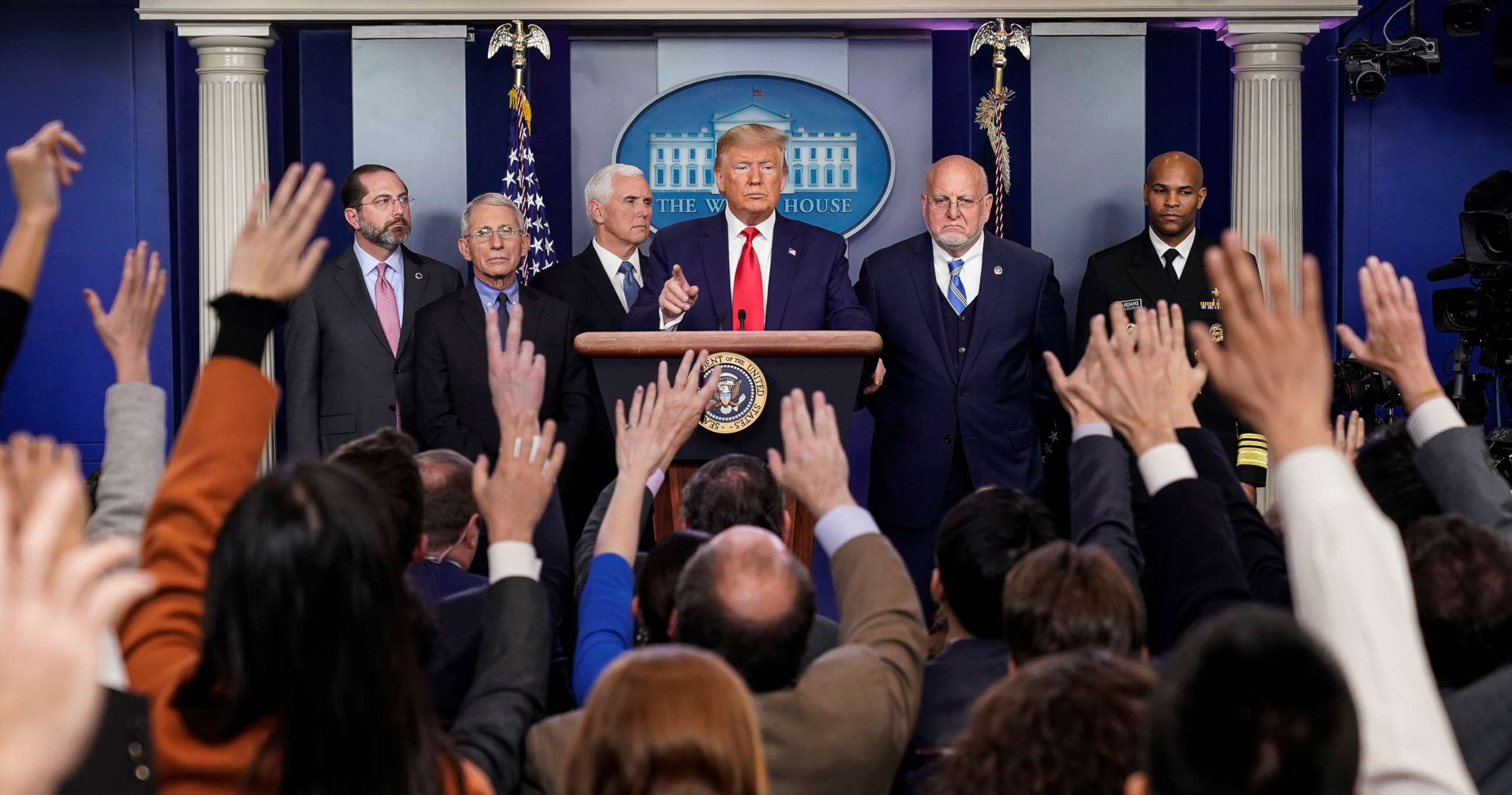 PHOTO: President Donald Trump speaks during a news conference on the coronavirus outbreak at the White House in Washington, Feb. 29, 2020.